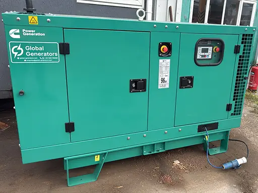 A Cummins C22D5-1P 17kVA single phase silent canopied diesel generator on-site at a UK premium cargo loader's main facility providing essential standby power