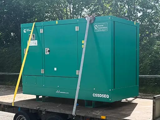 A Cummins C55D5EQ 55kVA 3 phase silent canopied diesel generator supplied from stock as standby power for a dairy farm in Northern Ireland