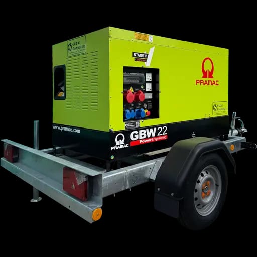 Trailer-Mounted Pramac GBW22P | 22kVA road-towable silent diesel generator
